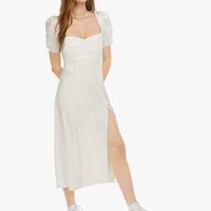 DANIELLE BERNSTEIN White Ruched Puff Sleeve Midi Dress